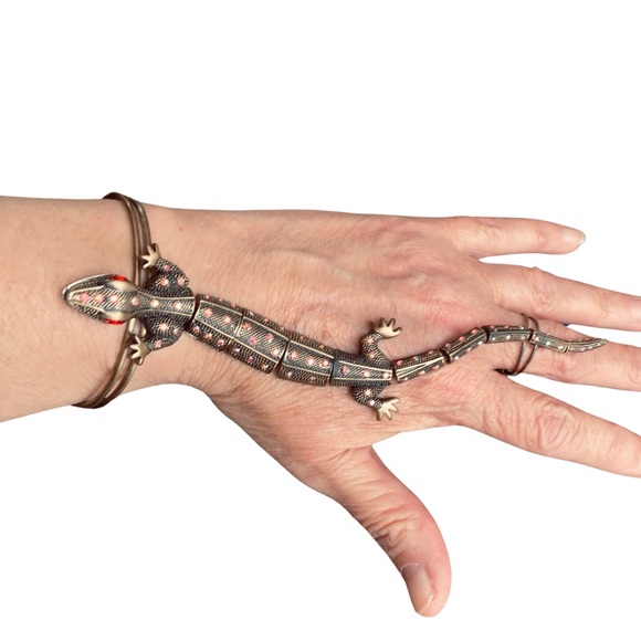 Jewelry - Articulating Bracelet Ring Aurora Borealis Crystals MCM Brass RARE Designer Vtg